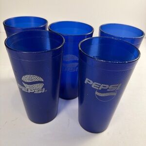 Lot Of 5 Pepsi Cola Restaurant Plastic Cups 20oz Blue